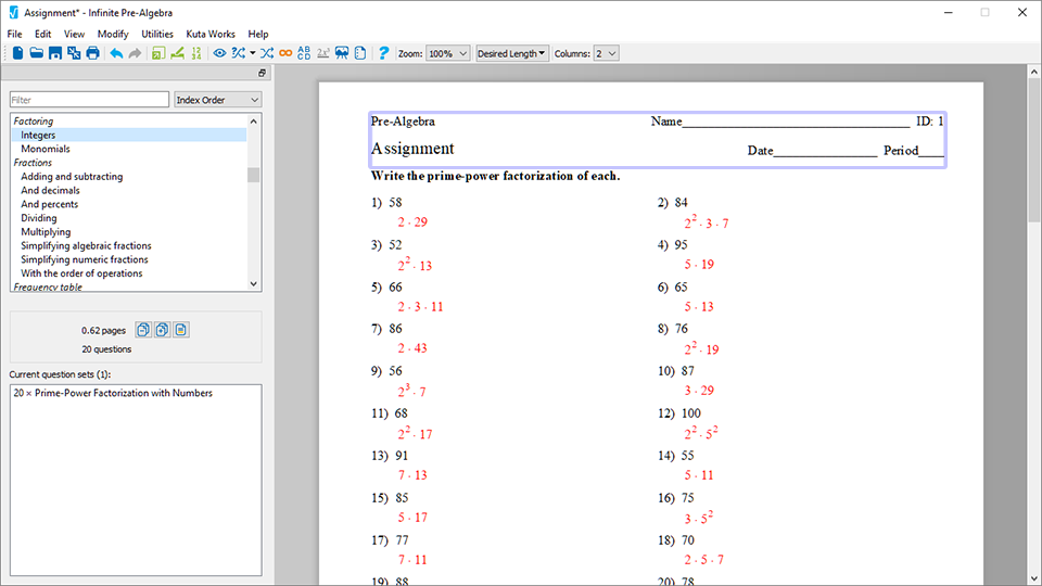 Creating an Assignment with Kuta Software